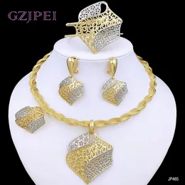 Conjuntos de jóias de casamento elegante italiano18k banhado a ouro colar brincos pulseira pingente para mulheres conjunto completo acessórios de festa 231207