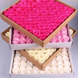 81 unids/lote conjunto de flores de jabón de rosas 3 capas 16 colores sólidos flor de jabón de rosas en forma de corazón regalo de fiesta de boda romántico pétalos hechos a mano decoración DIY