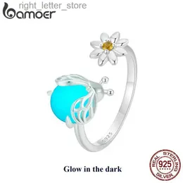 Solitaire Ring Bamoer 925 Sterling Silver Luminous Firefly Ring Daisy Flower Stackable Glow In the Dark Rings For Women Lucky Jewelry Gift YQ231207