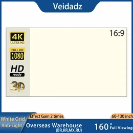 Projektionswände VEIDADZ Projektorbildschirm Weißes Gitter Anti-Licht 16 9 Projektionsbildschirm 60 72 84 100 120 130 in reflektierendem Tuch für Heimkino 231206
