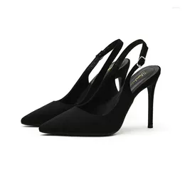 샌들 하이힐 Saltos alto femininos 뾰족한 발가락 끈 얕은 스웨이드 콘서전 Soild Black Commuter Women