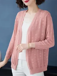 Kvinnors tröjor S-4XL Nouveau Muchio ou tricot cardigan ledig till en manches longuer y-ete creme solaire kemise femmes coreen eleganta tricots solides 231205