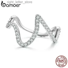 Solitaire Ring Bamoer 925 Sterling Silver Original Design Oregelbunden geometrisk fingerring Pave Seting CZ för Women Birthday Present BSR314 YQ231207