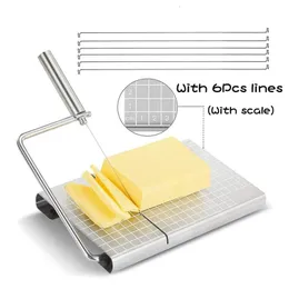 Ferramentas de queijo Fatiador de queijo de aço inoxidável 6pcs cortador de fio com placa de servir para queijo duro e semi-duro manteiga acessórios de cozinha ferramentas 231206