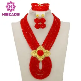 Zestawy biżuterii ślubnej Bridal Red Nigerian African Peads Zestaw Naszyjnik Crystal Fashion Prezent ABJ880 231207