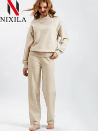 Pantaloni a due pezzi da donna in maglione autunnale invernale 2 set Pullover lavorato a maglia a collo alto moda Abiti da donna Abbigliamento da donna