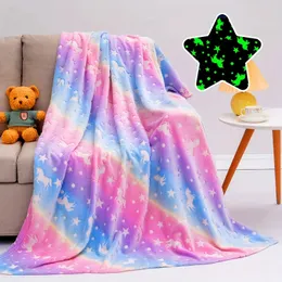 Coperte che si illuminano al buio, accogliente, morbida flanella per divano letto, biancheria da letto per auto, ragazzi, ragazze, bambini