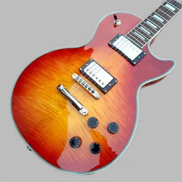 Niestandardowa gitara elektryczna, mahoniowa podstrunnica, klon Flame w górę i w dół, podwójny wypukły, chromowany sprzęt