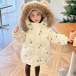 Down Coat 2 7T Girls Jacket Päls krage Huven Padding Cotton Ytterkläder Vinterövergrepp Barn Vindtät PRKA Snowsuit For Girl 231207