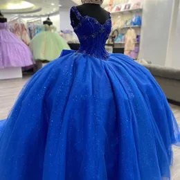 Mavi parlak quinceanera elbise balo elbisesi resmi balo mezuniyet elbisesi boncuklar kristal dantel up tatlı 15 16 elbise vestidos de 15 anos