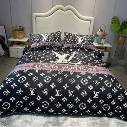 Sängkläder Set Luxury Designer Classic Letter Logo Print Dark Down Däcke Cover Pudowcase 4st Set Pure Cotton Large Logo Däcke Cover Bedroom Decoration 1,5 m 1,8 m säng