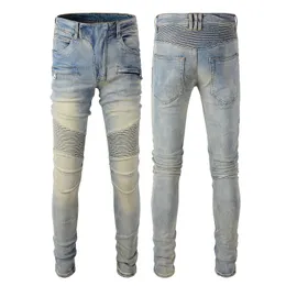 Herenjeans High Street Trendy merkmotorjeans voor heren Retro versleten patchworkbroek voor trendy heren