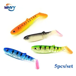 Betar lockar Whyy 5pcslot 8cm 6g fiske mjuk 3d ttail wobblers mask silikon fisk konstgjord bete för jig huvud 231206