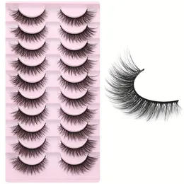 10 par Fluffy 3D Mink Eyelashes - Elegant Short Cat Eye Style - Perfekt för kvinnor och flickor - 13mm