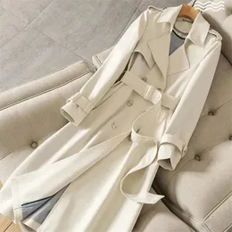 Women's Trench Coats Spring Autumn Casual Women Mid length Coat With Letter Embroidery Sashes Double breasted Lapel Female Windbreaker Outwear 231207