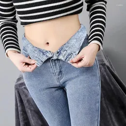 여자 청바지 스프링 가을 패션 여성 마른 jegging 빈티지 하이 허리 스트레치 세련된 슬림 바지 탄성 데님 바지