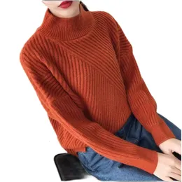 Femmes pull nouveau pull pull automne/hiver tricots ample col rond couleur unie diagonale rayure décontracté mode féminine 54