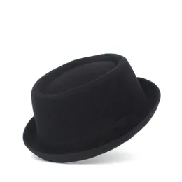 Dzieci 100% Wool Boy Porpor Pie Hat for Girl Black Fedora Kid Child Flat Bowler Porkpie Top Jazz Wide Brim Hats310d