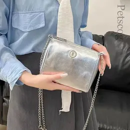 الأكياس المسائية Y2K Silver Leather Mini Crossbody للنساء 2023 حقائب اليد الفاخرة ومساحات وسادة السلسلة الإناث كروس الجسم 231207