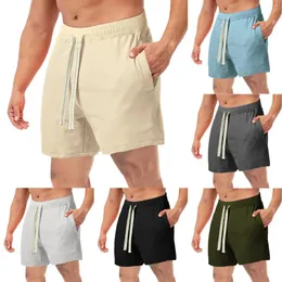 Men's Shorts Men Solid Casual Athletic Summer Beach Drawstring Sports Workout With Pockets Ski Training