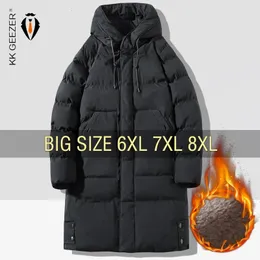 Jaquetas masculinas jaqueta de inverno longo homens 2023 velo grosso quente com capuz plus size 6xl 7xl 8xl à prova de vento masculino parkas acolchoado solto algodão sobretudo 231207