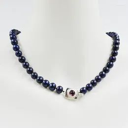 Halsband Exquisit!! Hochwertige 8–9 mm schwarze natürliche Süßwasserperlen-Halskette. Klassische Damen-Hochzeitshalskette 18"