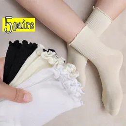 Women Socks 5pairs Breathable Cotton Set For Men And Spring Autumn Chic Casual Long Plain Unisex Fashion Versatile