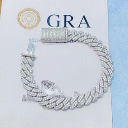 2023 925 Solid Silver Rose Gold Plated Iced Out Hip Hop Fire Jewelry Vvs Moissanite Diamond Cuban Link Chain Bracelet Man