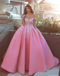 Evening Dresses Pink Prom Gown Party New Custom Plus Size Lace Up Zipper A Line Off-Shoulder Sleeveless Satin Applique