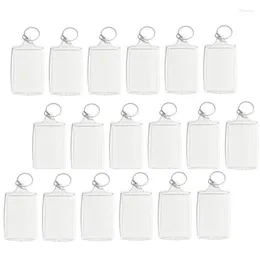 Keychains 100pcs po Keychain 사각형 투명한 빈 아크릴 삽입 그림 프레임 키 링 키 홀더 DIY 분할 링 266p