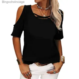 T-shirt da donna Donna Nero Top Camicette Spalla fredda Sexy Corta Sle Estate Casual Abiti larghi Camicie oversize Fe 2023 New FashionL231208