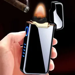 Encendedor USB de Plasma a prueba de viento de Metal, pulso de llama de alta potencia, pantalla LED, regalo creativo personalizado eléctrico para hombres
