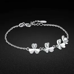 Цепочка не выцветает серебряный браслет стерлингового серебра 925 пробы браслет для девочек циркон цветок кулон браслет шикарный твердый серебряный браслет бижутерия YQ231208