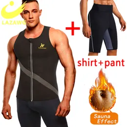 Camisa esportiva calça modeladora de corpo emagrecimento cintura treinador homens regata neoprene suor sauna colete shapewear queima de gordura espartilho