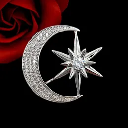 ピンブローチビクトリア朝のアンティークハードウェアPave Clear CZ Star Crescent Moon Brooches Pins Unisex Planet Jewelry for Business Suitフォーマルドレス231208
