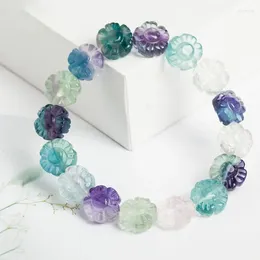 Strand atacado cor fluorite pedra natural pulseiras forma de flor contas para mulheres simples verão jóias de cristal fresco