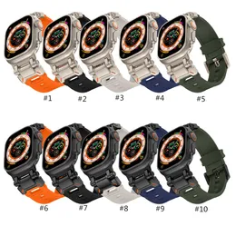 Adaptador de metal colorido de titânio de aço TPU Straps Bandas de pulseira de pulseira Bandas de silicone para Apple Watch Series 3 4 5 6 7 8 9 SE Ultra 2 Iwatch 42 44 45 49mm S I mm