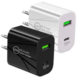 Universal 2.4A 12W 18W 20W Dual Ports Typ C USB-C PD EU US Wall Charger Power Adapters för iPhone X Xs Max 11 12 13 14 15 Pro Samsung Tablet PC Android-telefon