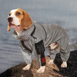 Vestuário para cães ao ar livre grande cão capa de chuva protetor solar jaqueta reflexiva pet capa de chuva com capuz à prova d'água médio grande roupa de cachorro macacão 231207