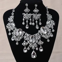 Bröllop smycken set afrikanska pärlor smycken set stora strass vatten droppe uttalande halsband örhängen set klassiska indiska kristall brud smycken set 231208