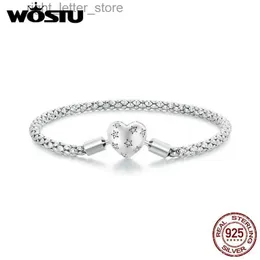 سلسلة Wostu Solid 925 Sterling Silver Heart Star Baselet Basic Bangle لـ DIY Charm Beads Snake Chain Shiny CZ Link Jewelry Wholeslae YQ231208