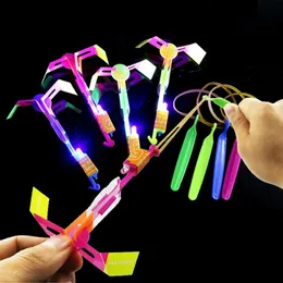 Led rave brinquedo engraçado esporte ao ar livre led luz foguete helicóptero slings aeronaves voando brinquedos borracha catapulta bambu libélula presente 231207