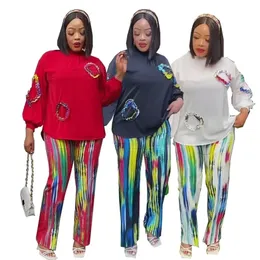 Två stycken uppsättning afrikanska tryckta kvinnokläder Osaka Set Elegant Spring Summer Autumn Women's Long Sleeved Street Casual Set 231208