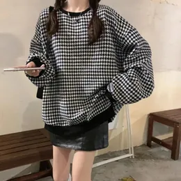 Sudaderas con capucha para mujer JMPRS Houndstooth Sudadera Mujeres Grueso Cálido Moda suelta a cuadros Manga larga Jersey Otoño Harajuku Negro Amarillo Casual