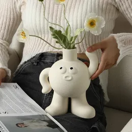 Dekorative Objekte Figuren Kreative nordische Keramikvase Große Fußvase Niedliche Kawaii Koreanische Desktop-Wohnzimmerdekoration Ornamente Hydroponischer Blumentopf 231207