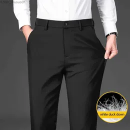 Мужские брюки Зимние легкие и теплые пуховые повседневные брюки Высококачественные деловые модные однотонные прямые эластичные брюки Черные Темно-серыеL231113