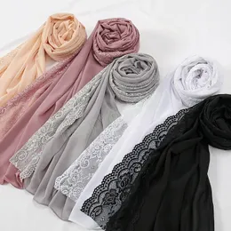 Ny Plain Lace Flower Bubble Chiffon Hijab Instant Hijab Shawl Lady High Quality Wrap Pannband Stoles Huvudduk Muslim
