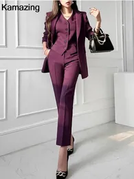 Women's Two Piece Pants Tenues d'affaires formelles coreennes pour femmes veste a boutons col en V pantalon en email 231205