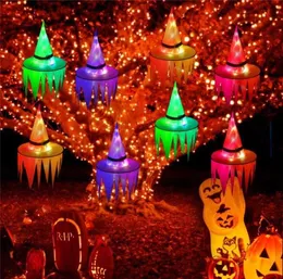 Decorações de Halloween penduradas com iluminação LED brilhante chapéu de bruxa operado por bateria para varanda ao ar livre quintal de árvores XBJK21084845550