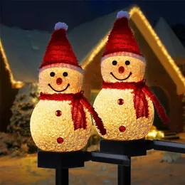 Decorações de jardim luz de natal boneco de neve solar ao ar livre estacas alimentadas luzes para corredor pátio gramado decoração 231207